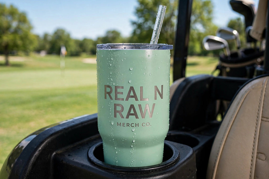 40oz Engraved Golf Tumbler - Mint Travel Mug with Straw & Lid (Real Is Raw)