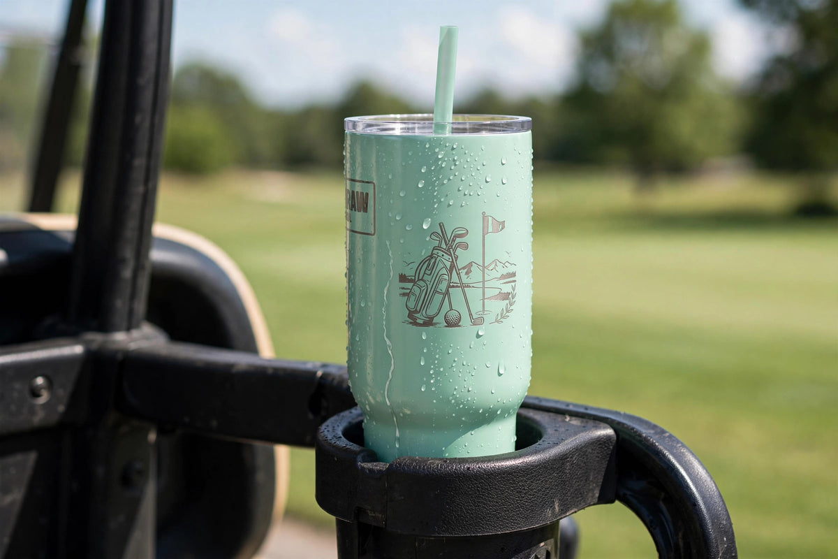 40oz Engraved Golf Tumbler - Mint Travel Mug with Straw & Lid (Real Is Raw)